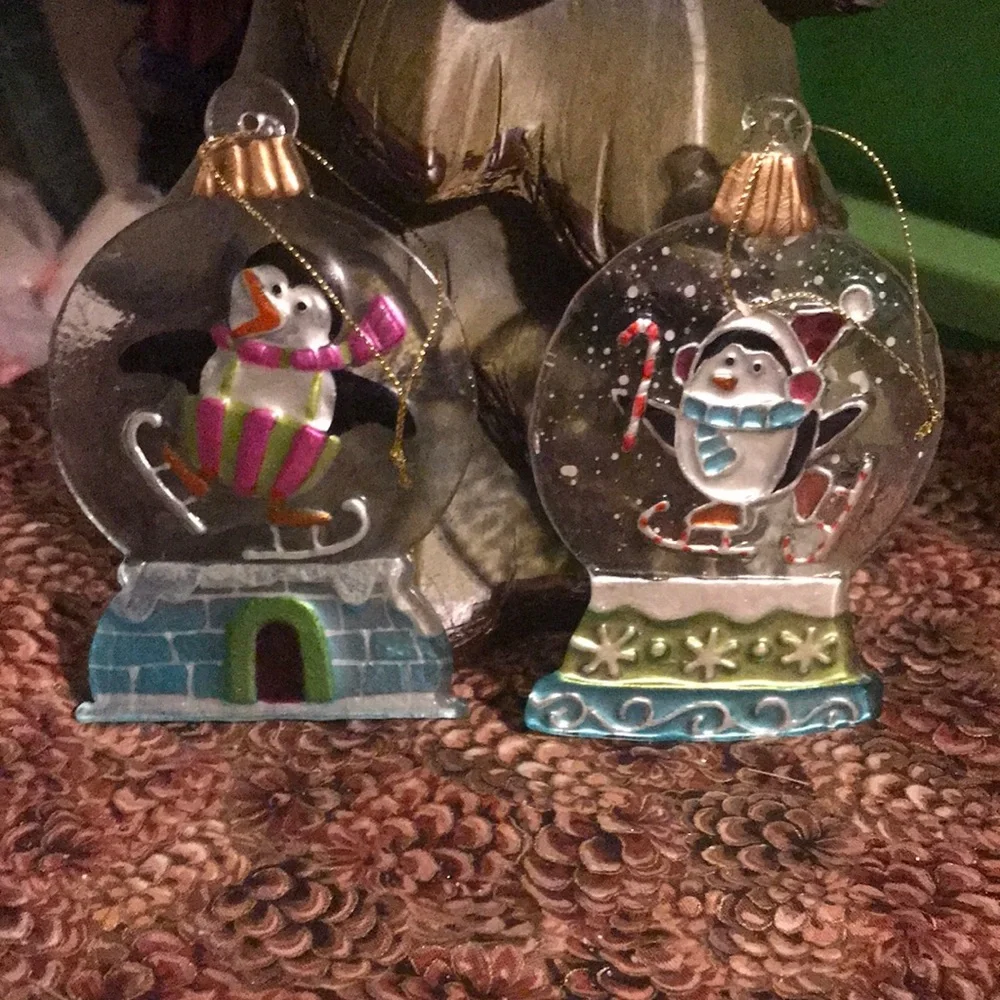 Set of 2 Glass Snow Globe Ornaments